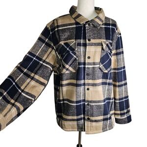 Dakine Thick Navy Tan Snap Up Flannel Jacket  Men's Large Shacket Quality Plaid
